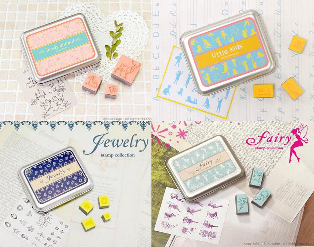 Set of 4 Personalized Stamps with Tin Boxes Creative Diary Stamps Craft Supplies