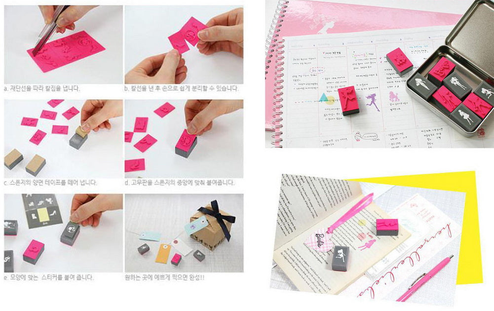 Set of 4 Personalized Stamps with Tin Boxes Creative Diary Stamps Craft Supplies