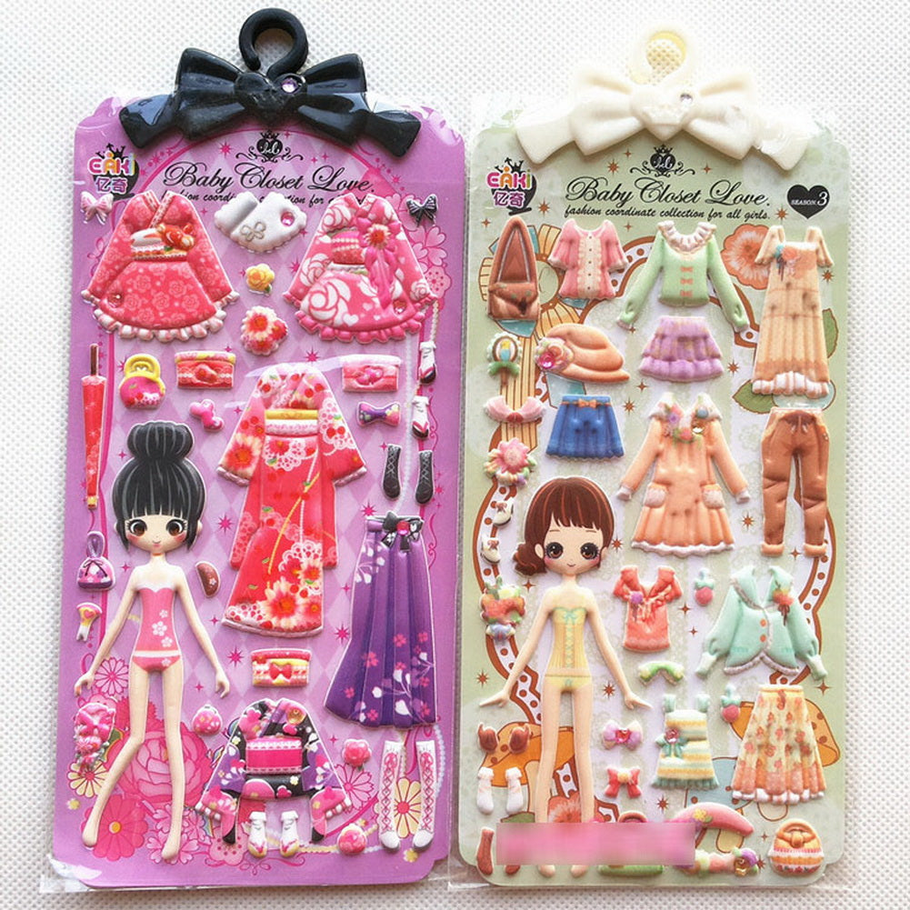 Set of 4 Fashion Girls Dress Up Stickers Scrapbooking Stickers Random Pattern