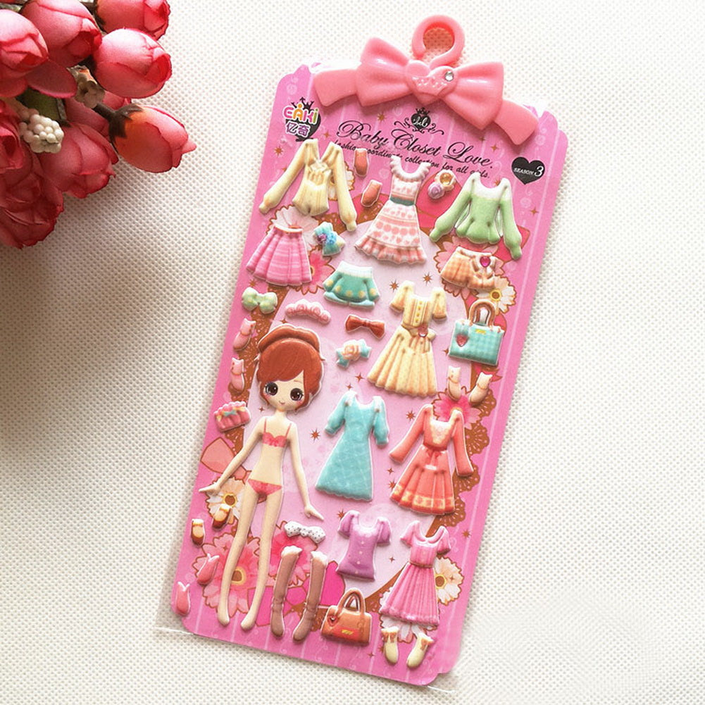 Set of 4 Girls Dress-Up Stickers Reuseable Kids Stickers