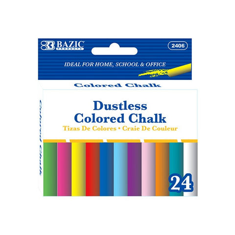 BAZIC Dustless Assorted Color Chalk (24/Box) Case Pack 72